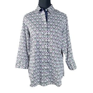 Foxcroft Women's Purple Black Patterned Button Down Shaped Shirt Size 2